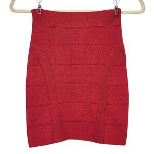 Vintage Bebe Womens XS Mini Skirt Bodycon Bandage Red Metallic Sparkle Glitter